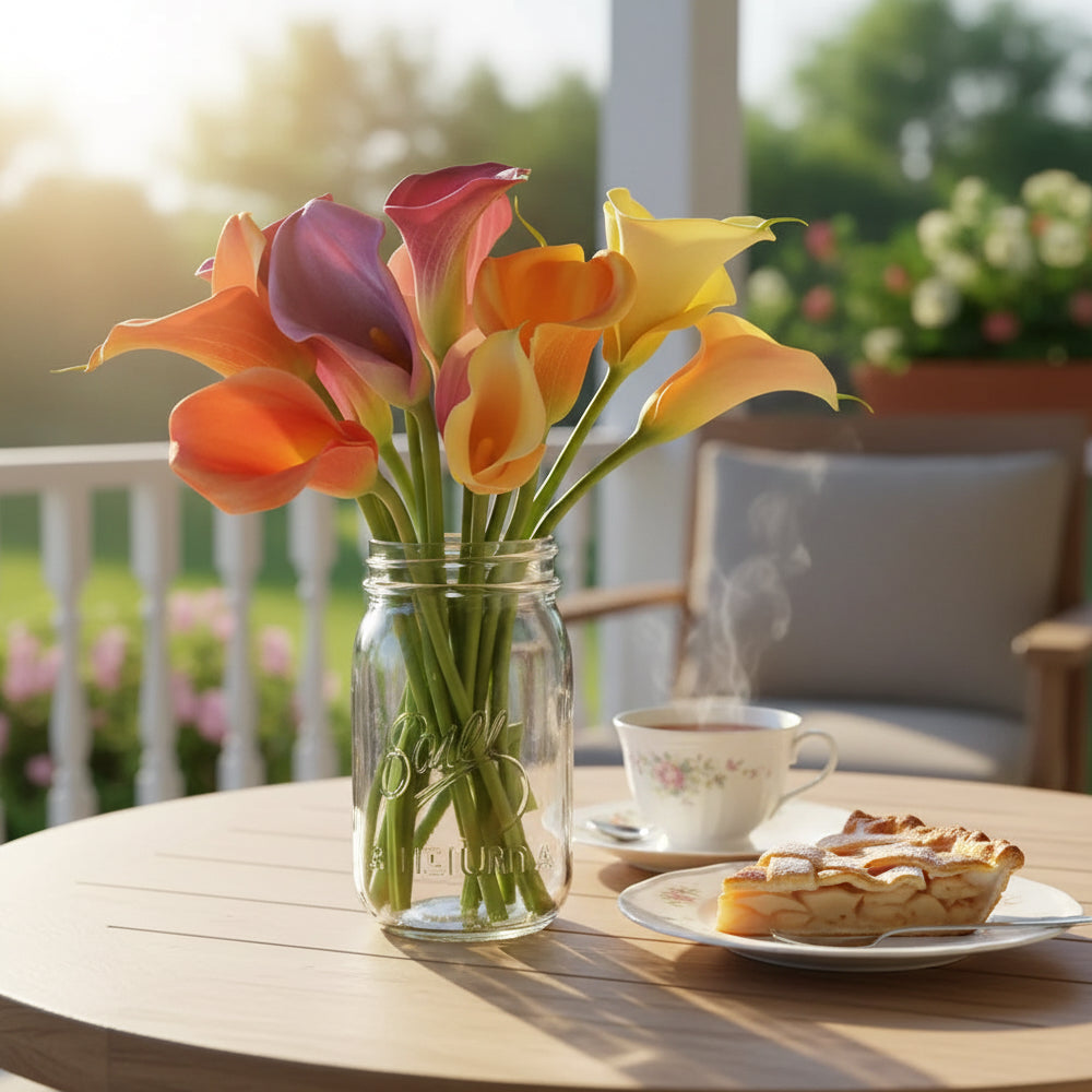 Assorted Calla Lilies in Mason Jar