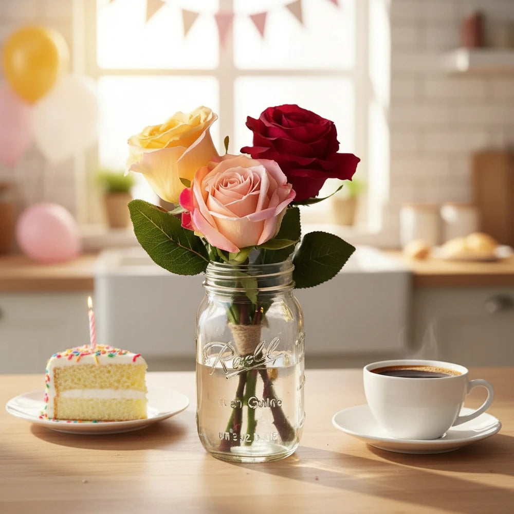 Assorted Roses in Mason Jar - Flower Delivery New Zealand