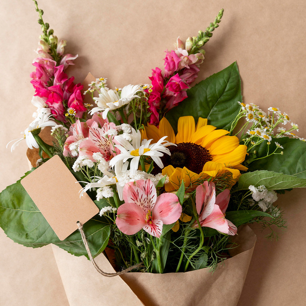Just Because bouquet of colorful flowers