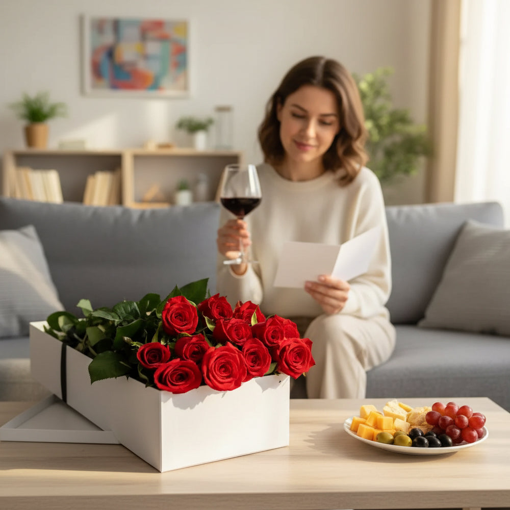 One Dozen Boxed Red Roses