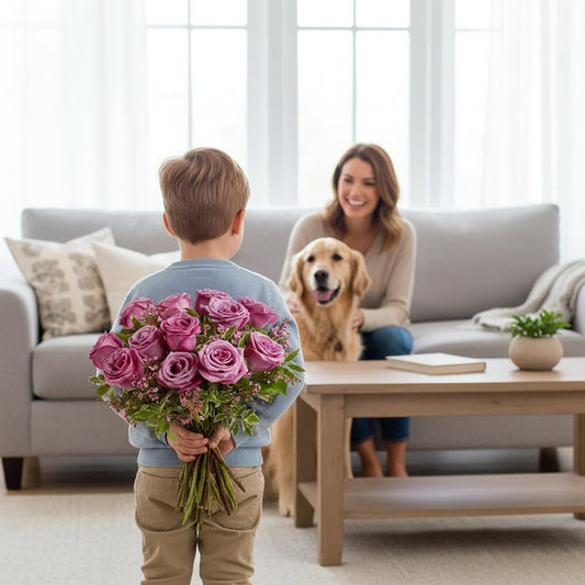 One Dozen Long Stem Lavender Roses – rose arrangement by Mel's Flowers New Zealand – view 2