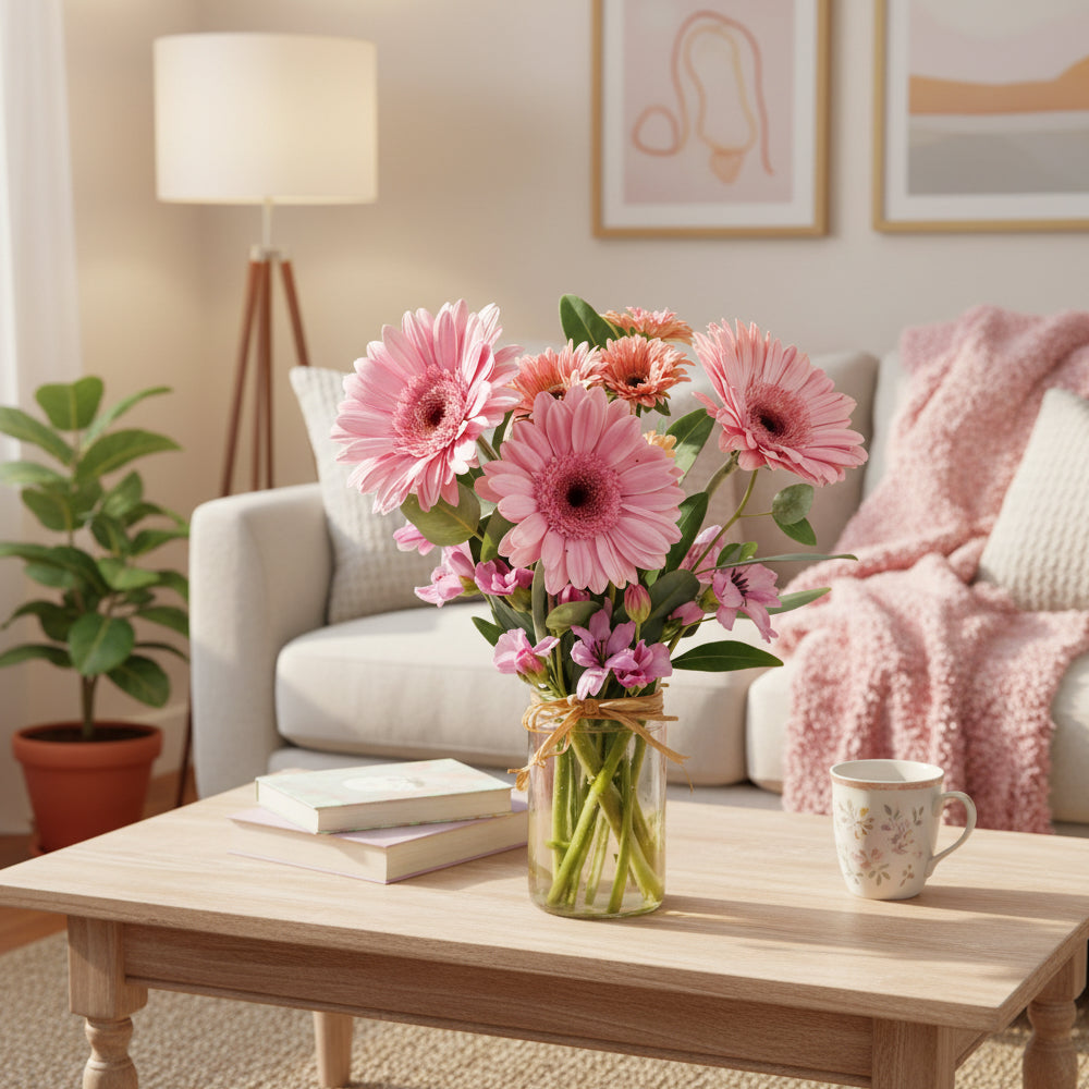 Shades of Pink in Mason Jar