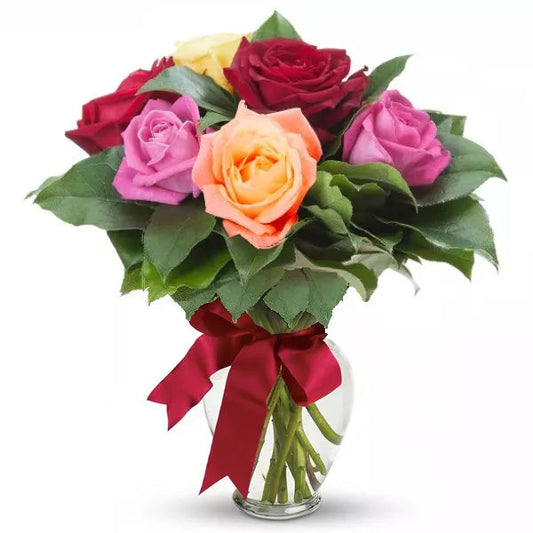 colourful roses in a vase