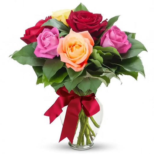 Colourful roses in a jar