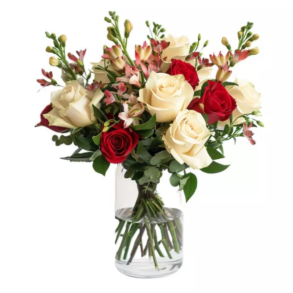 red and white rose bouquet