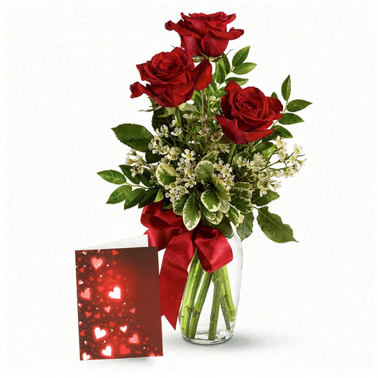 3 Red Roses & Card