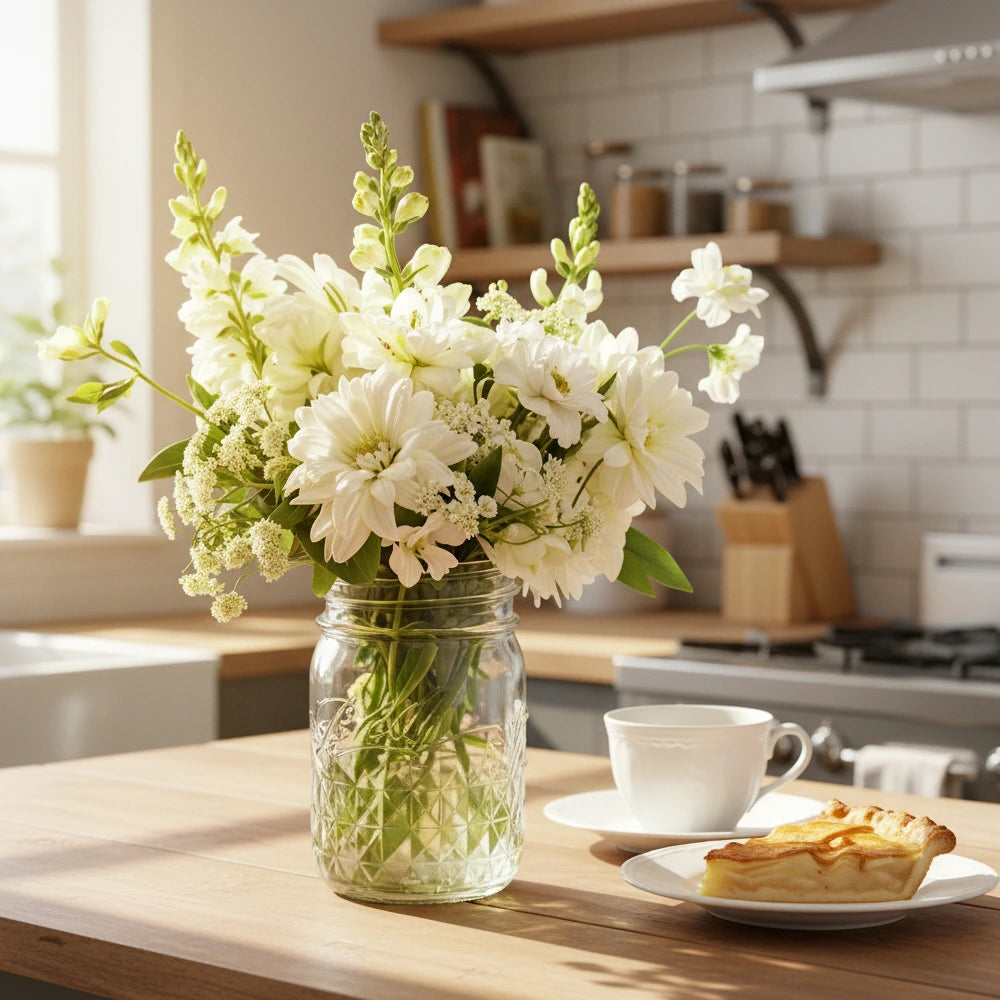 Classic Whites in Mason Jar - Flower Delivery New Zealand