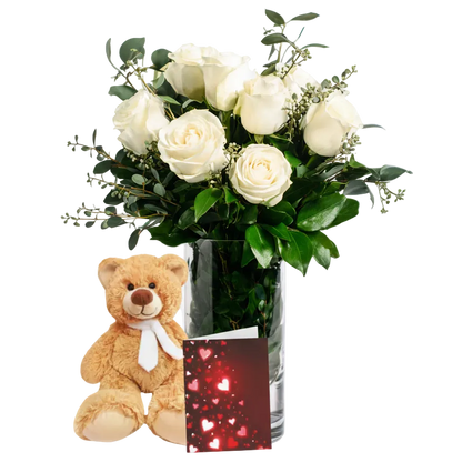 Half Dozen White Roses Combo - Flower Delivery New Zealand