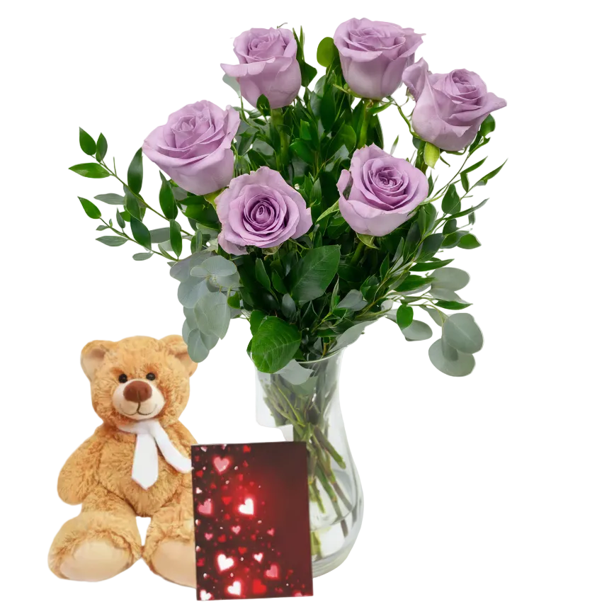 Half Dozen Lavendar Roses Combo - Flower Delivery New Zealand