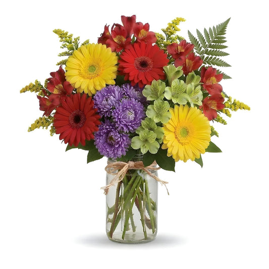 Hooray Bouquet in a Mason Jar – flower bouquet by Mel's Flowers New Zealand
