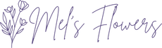Mel's Flowers logo with floral design