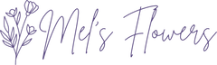 Mel's Flowers logo with floral design