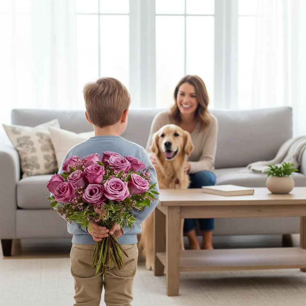 One Dozen Long Stem Lavender Roses – rose arrangement by Mel's Flowers New Zealand – view 2