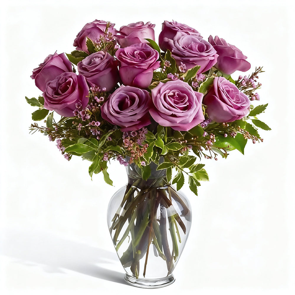 One Dozen Long Stem Lavender Roses – rose arrangement by Mel's Flowers New Zealand
