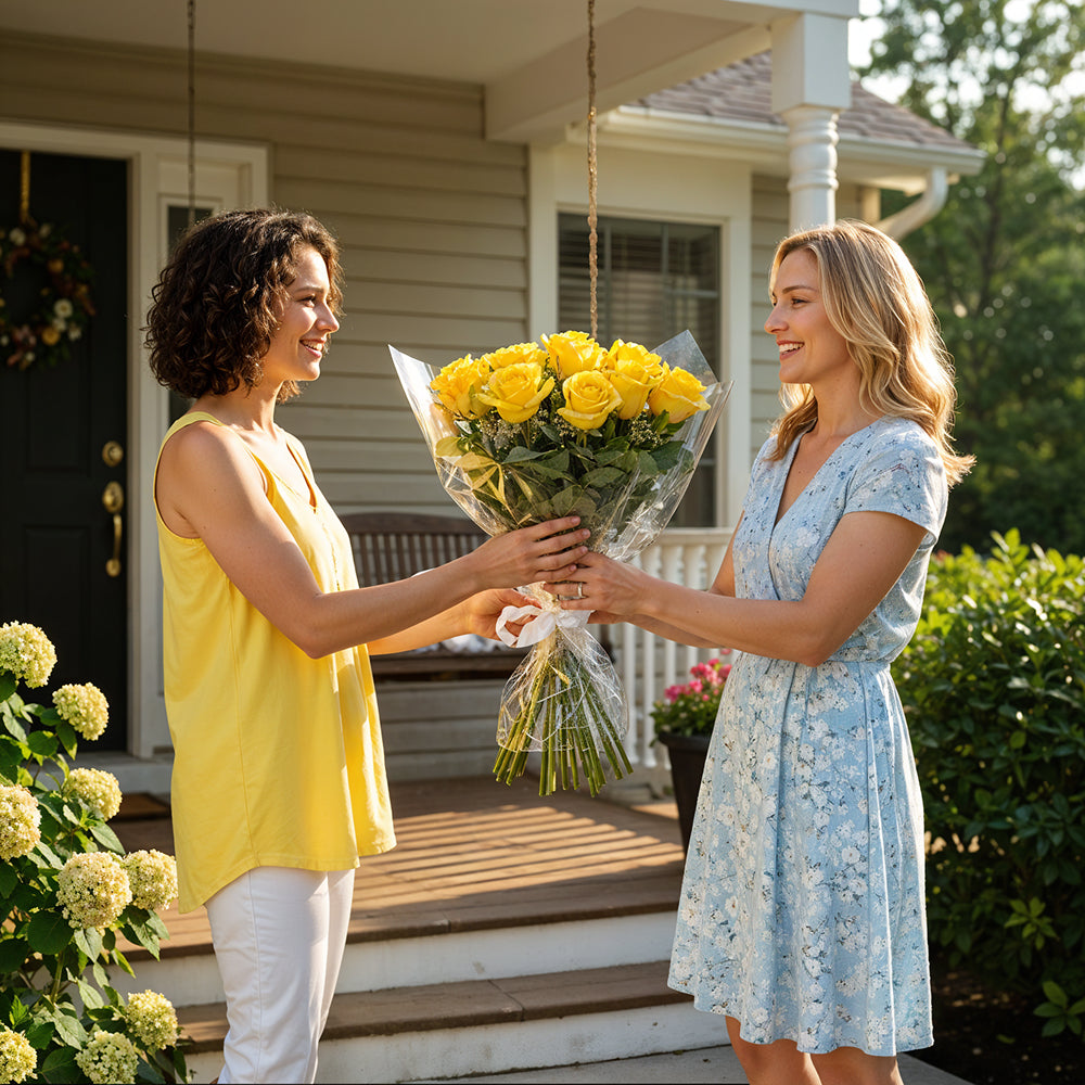 One Dozen Long Stem Yellow Roses