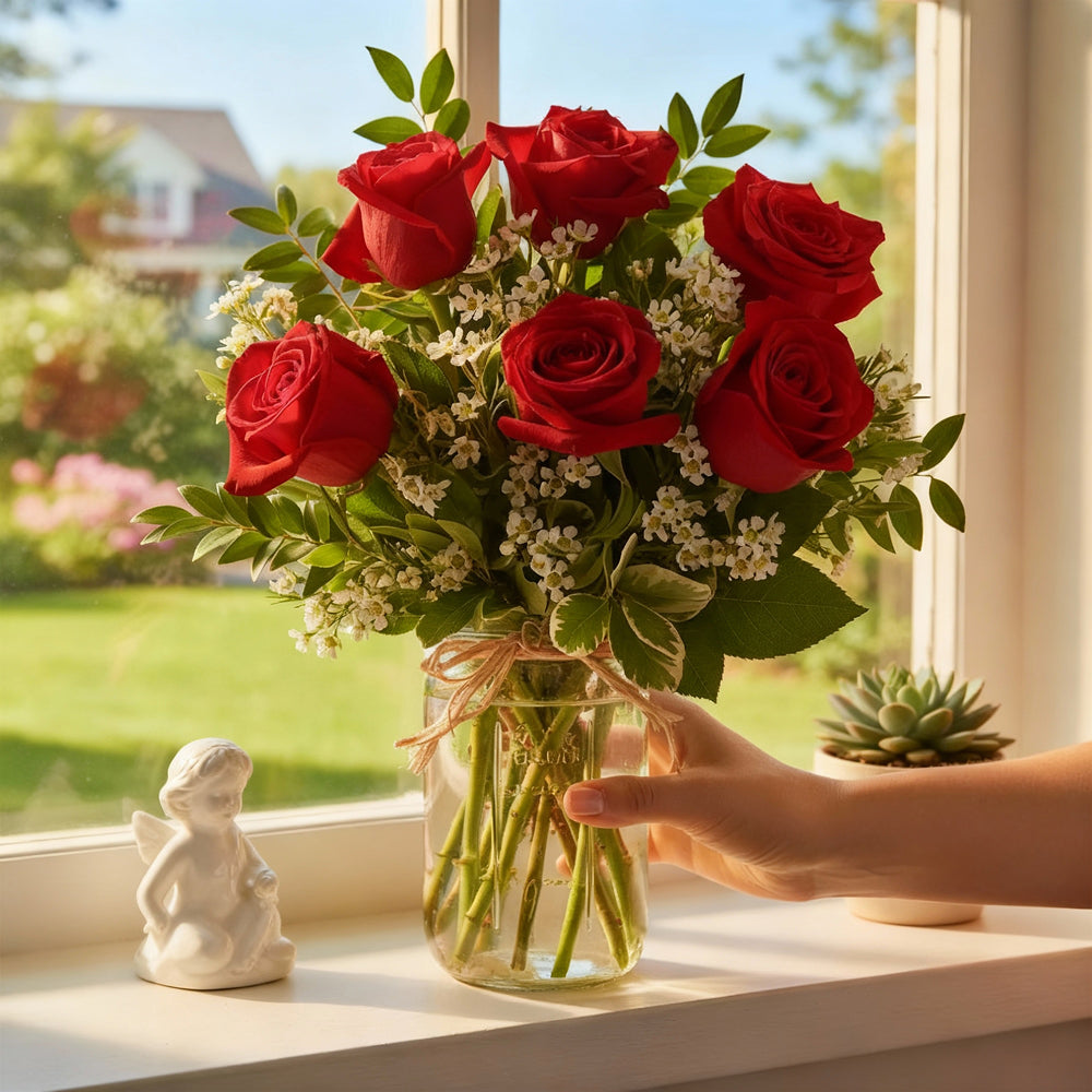 Sweetheart Roses in Mason Jar