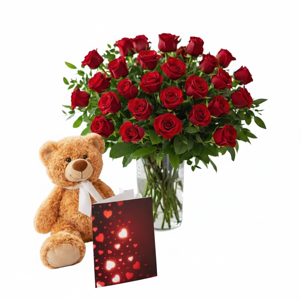 Three Dozen Long Stem Red Rose Combo - Flower Delivery New Zealand