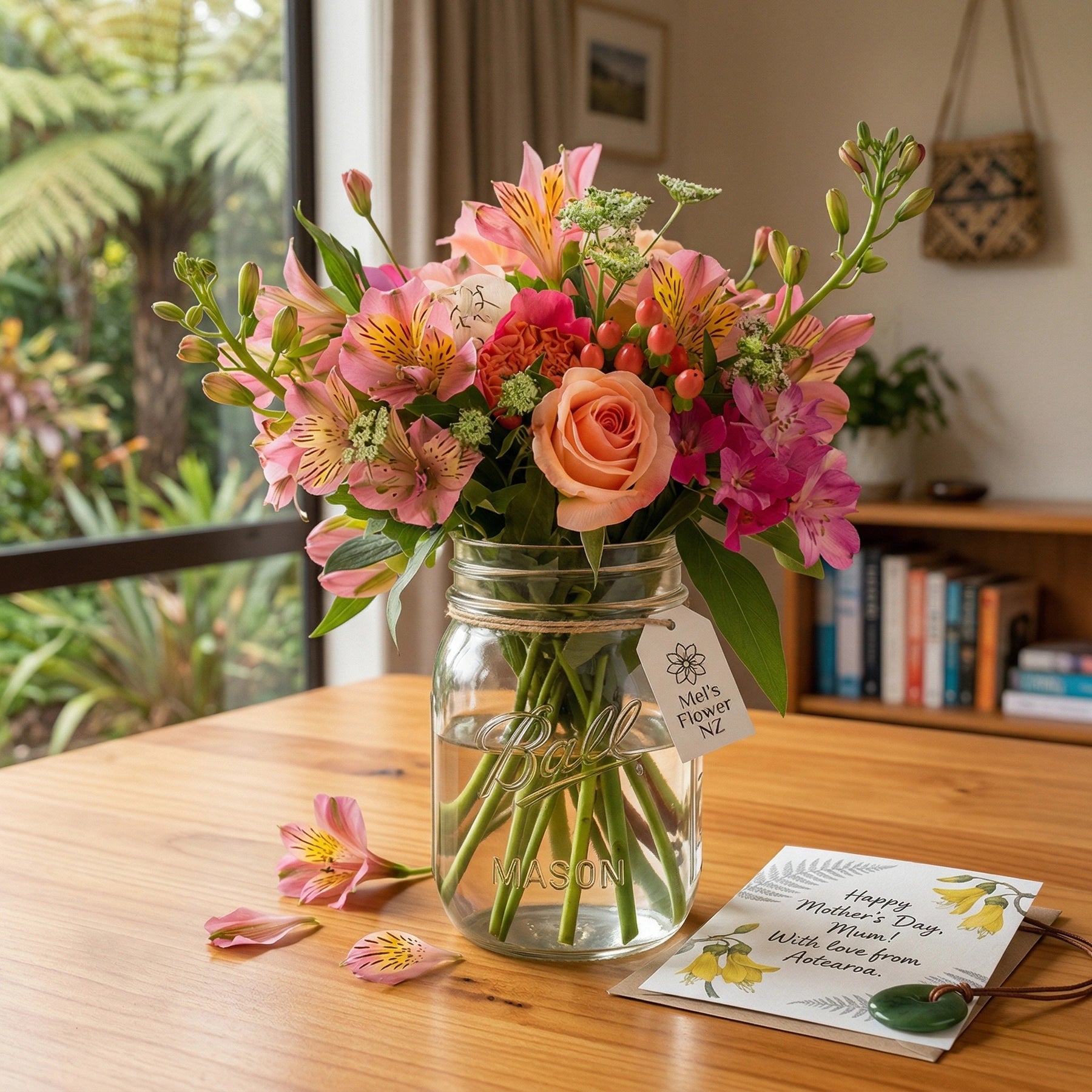 Breathtaking Blooms in Mason Jar - Flower Delivery New Zealand