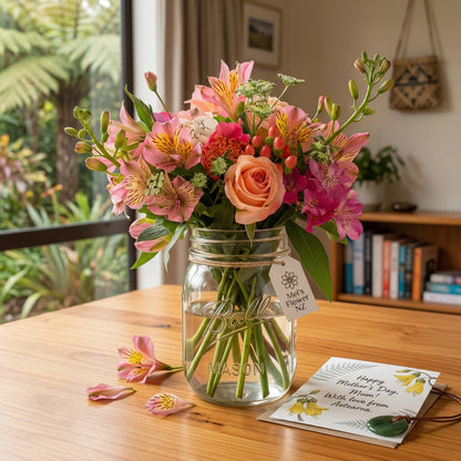 Breathtaking Blooms in Mason Jar - Flower Delivery New Zealand