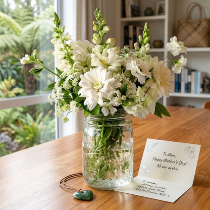 Classic Whites in Mason Jar - Flower Delivery New Zealand