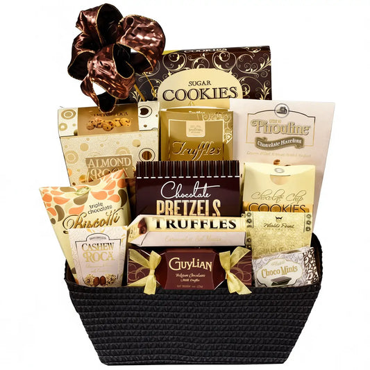 Gift basket with various snacks and treats