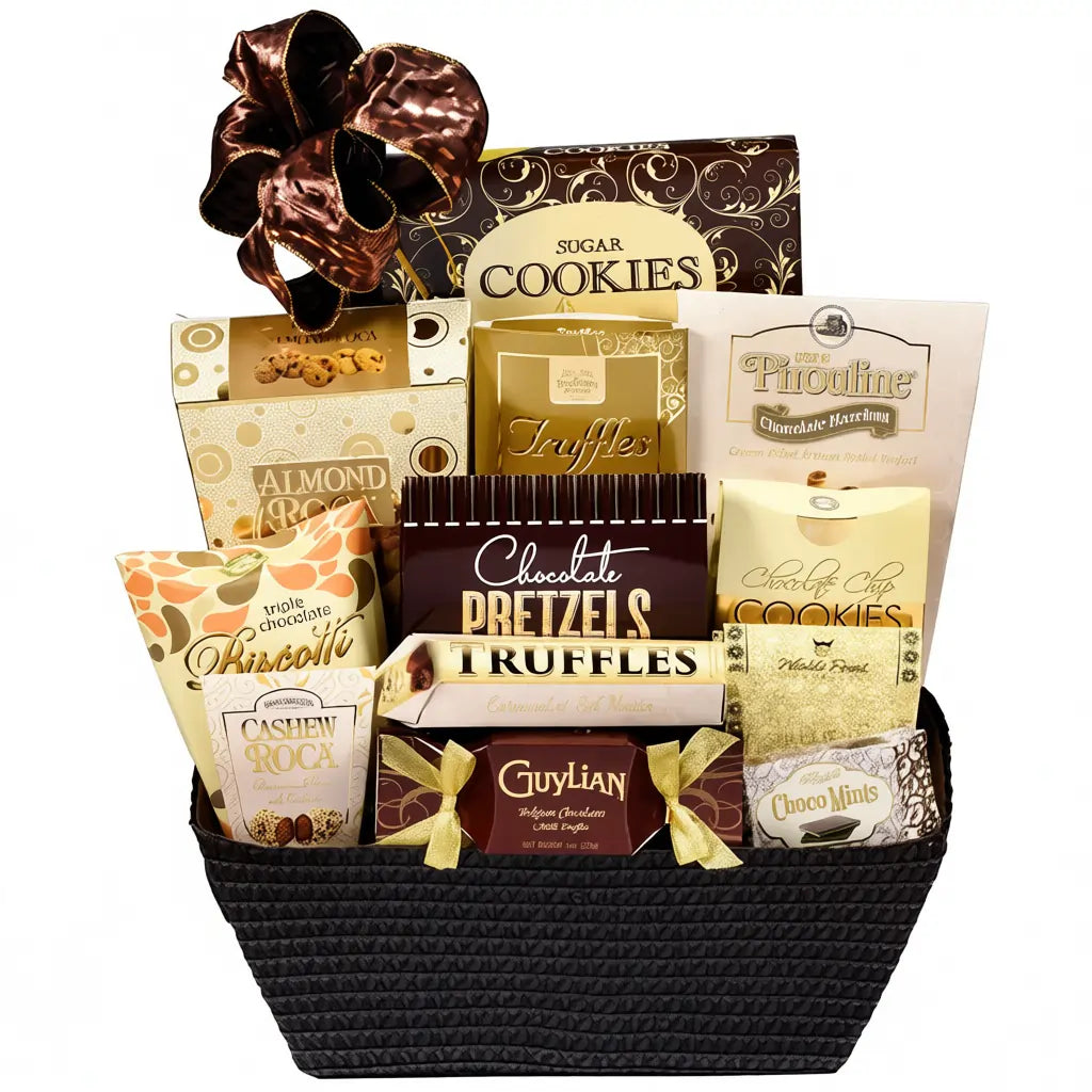 Gift basket with various snacks and treats