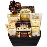 Gift basket with various snacks and treats