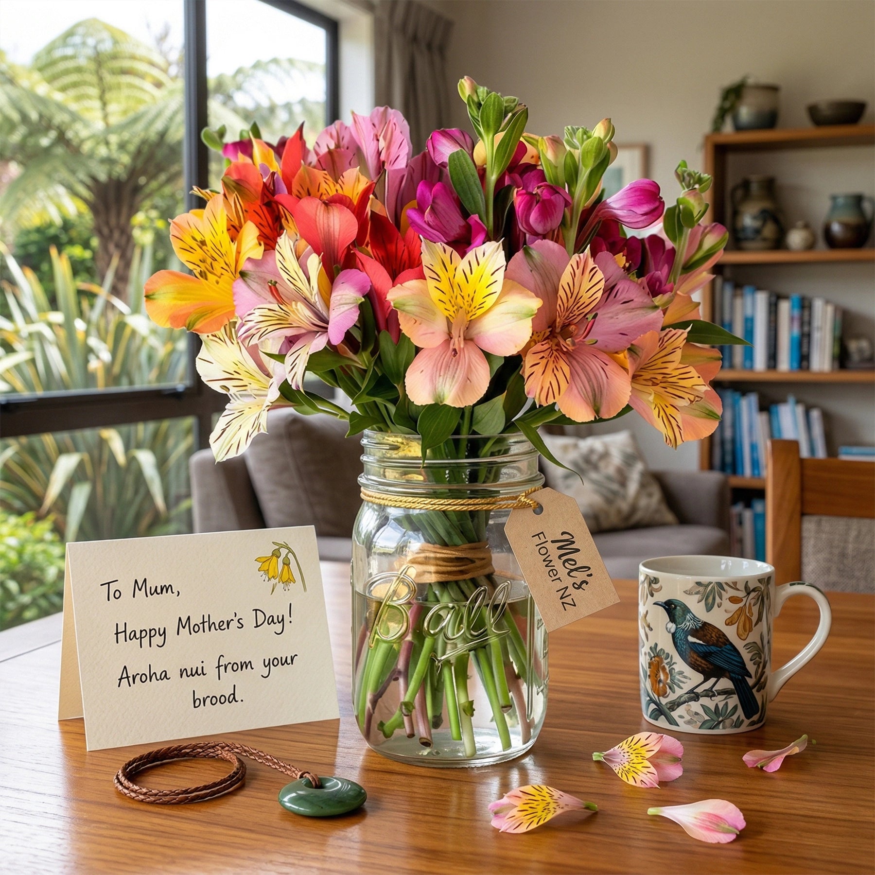 Thirty Blooms of Alstroemeria in Mason Jar - Flower Delivery New Zealand